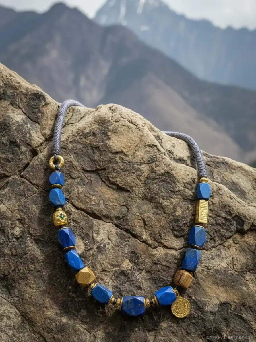 Gold-Accented Lapis Lazuli Barrel Bead Necklace