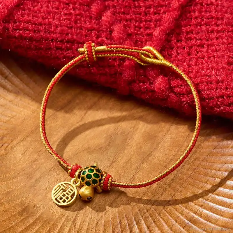Red Copper Turtle Handwoven Bracelet, 15–18 cm