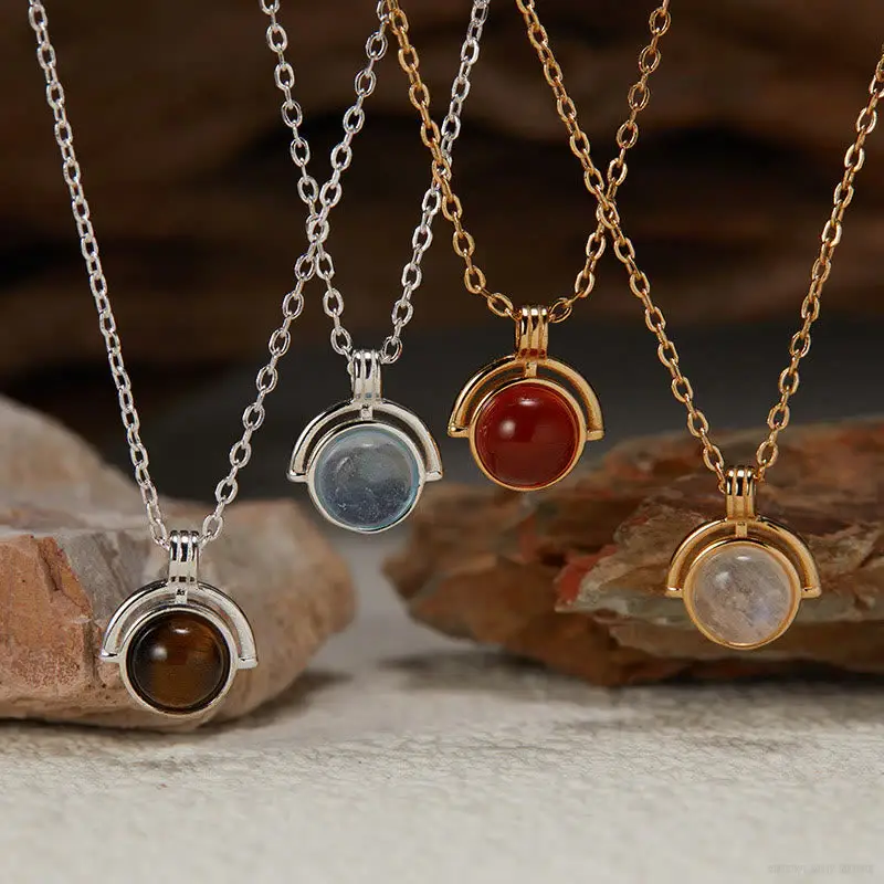 Aquamarine, Moonstone & Tiger Eye Pendant