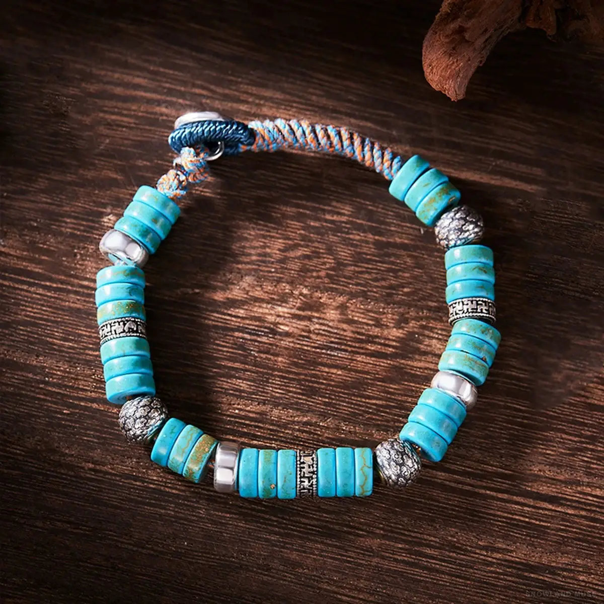 Turquoise & Sterling Silver Handwoven Bracelet · Form 038