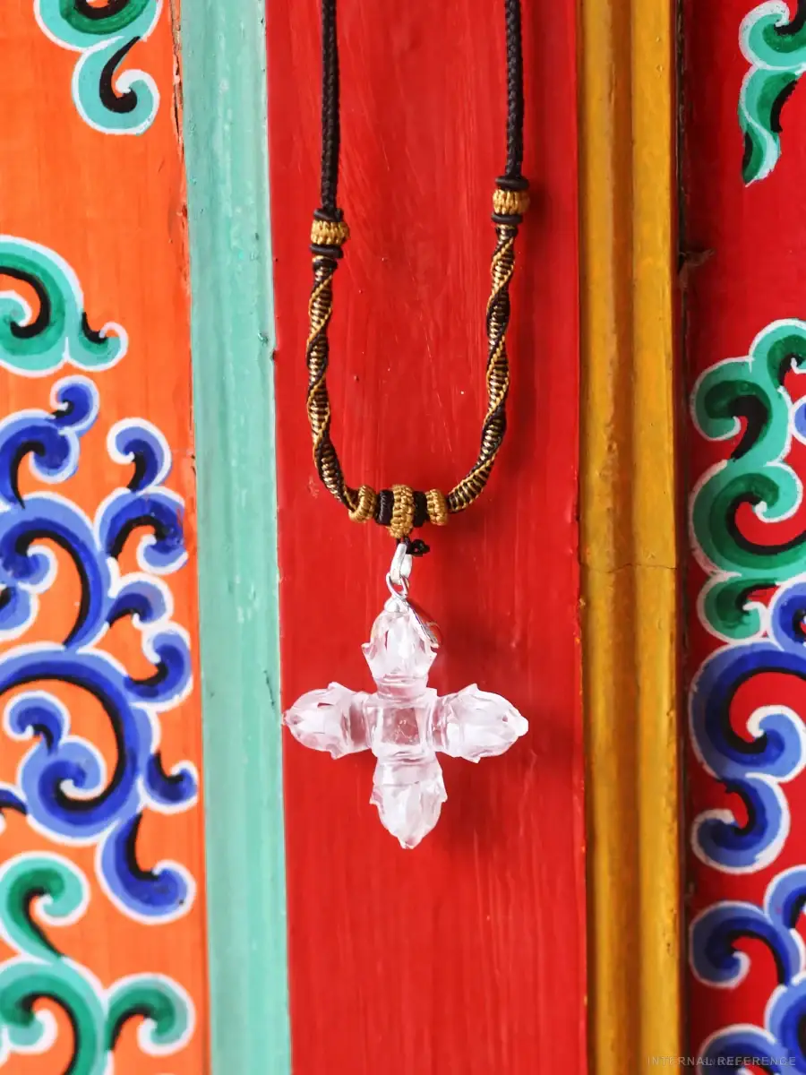 Clear Quartz & Textile Cord Vajra Pendant