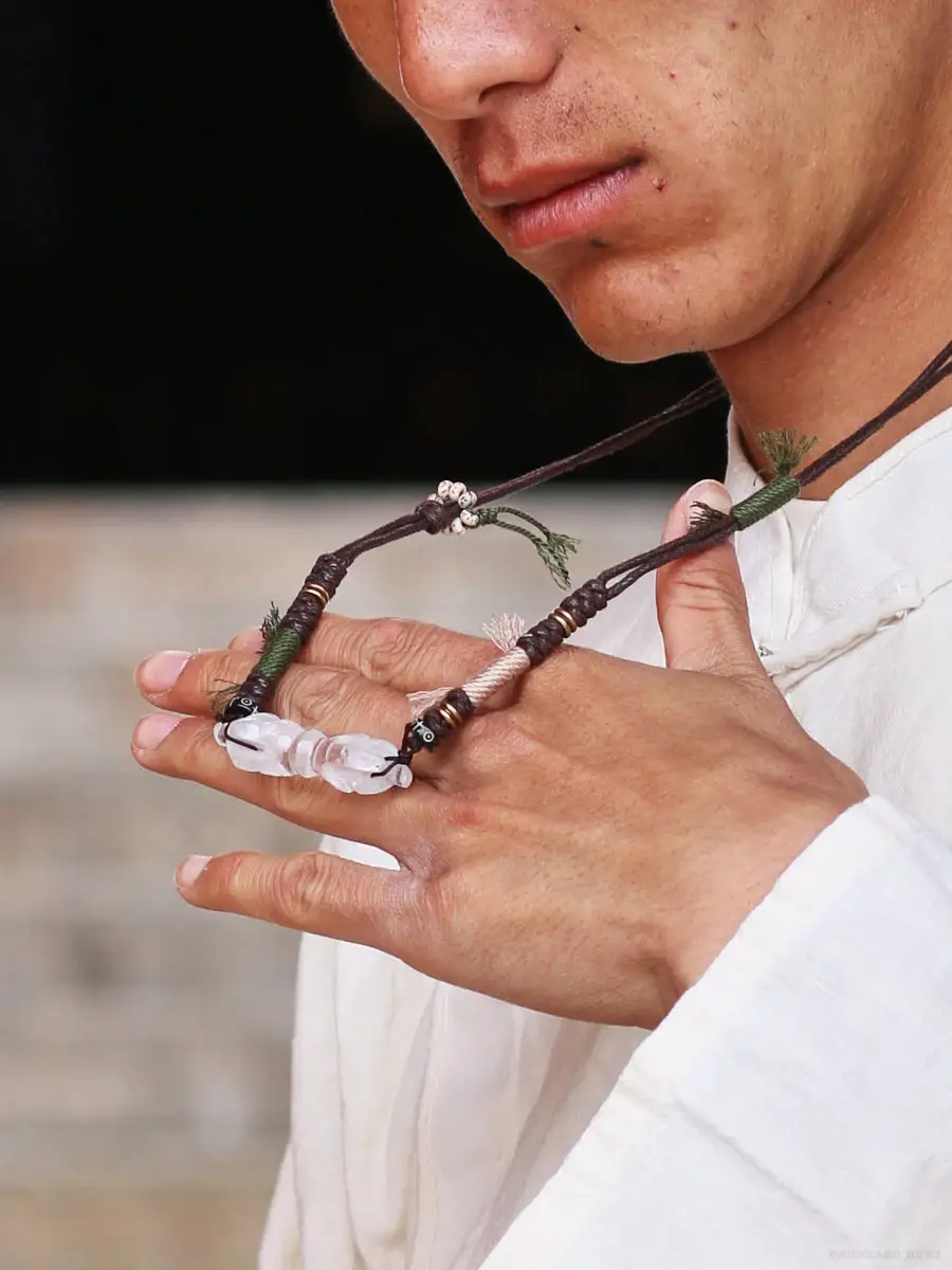 Clear Quartz & Textile Cord Vajra Necklace