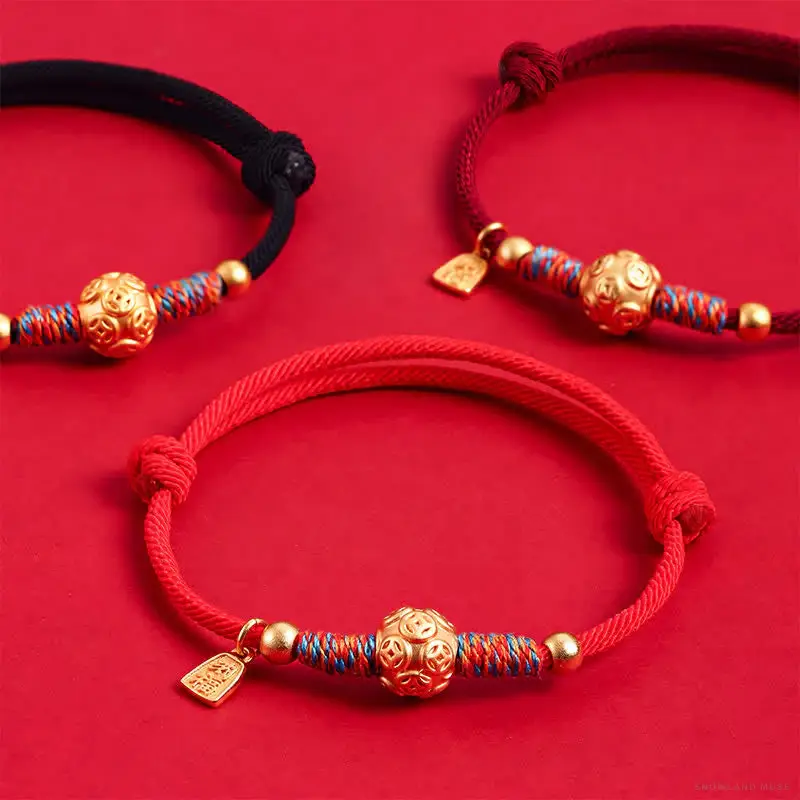 Red Silver-Tone Buddha Handwoven Bracelet
