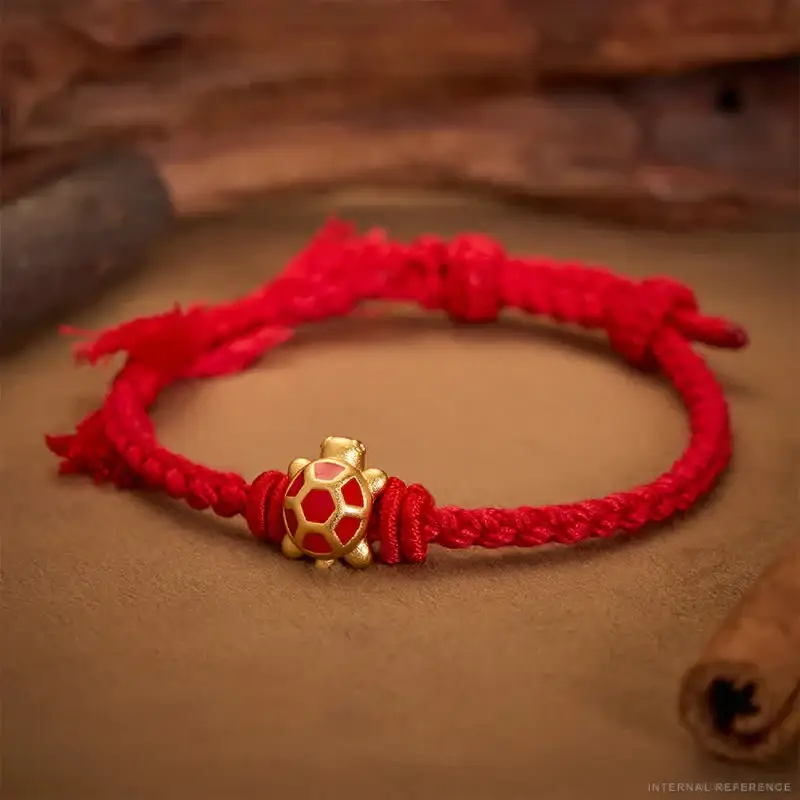 Red Copper & Textile Cord Turtle Bracelet, 5.5–6.7 in