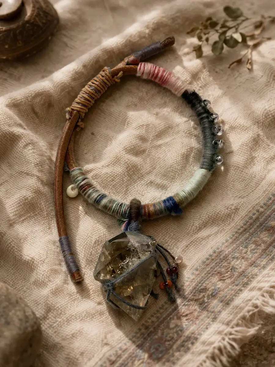Clear Quartz & Textile Cord Lotus Bracelet
