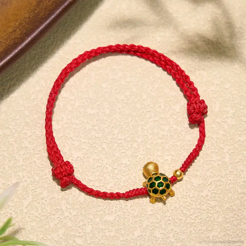 Red Copper Turtle Handwoven Bracelet, 14–18 cm