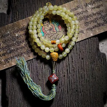 Bone & Amber-Tone 108-Bead Mala