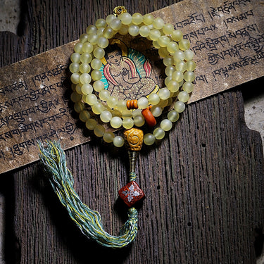 Bone & Amber-Tone 108-Bead Mala