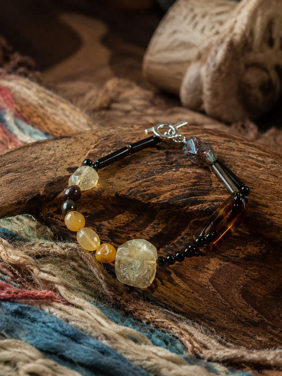 Citrine, Tiger Eye & Obsidian Bracelet