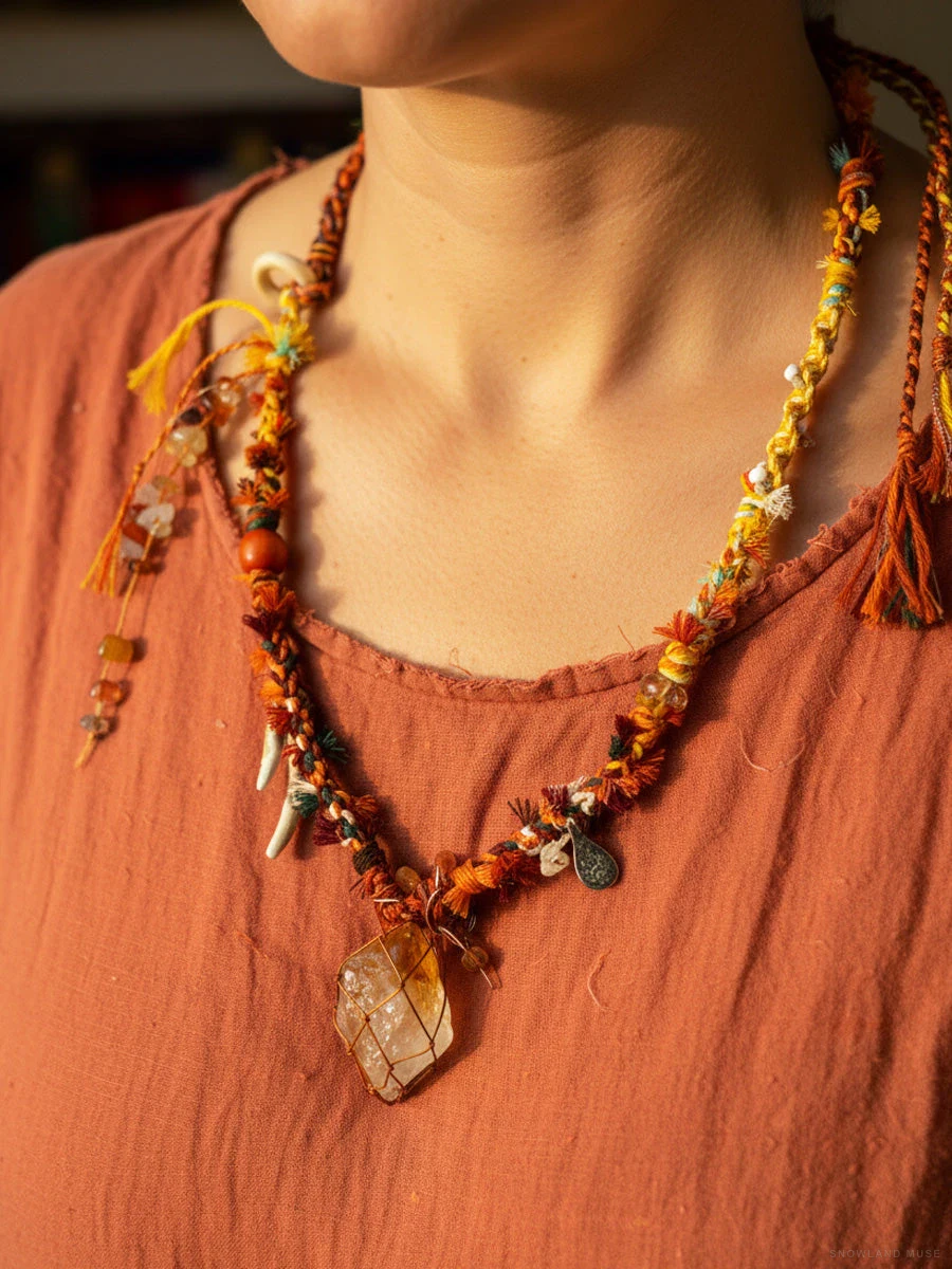 Clear Quartz & Citrine Handwoven Necklace