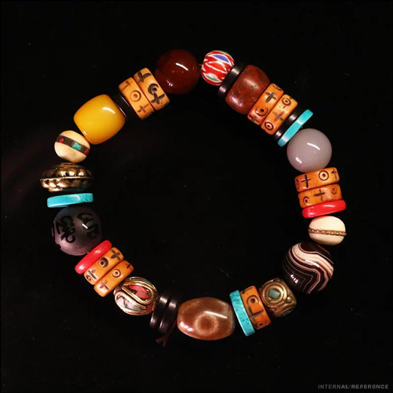 Turquoise, Agate & Dzi-Style Bead Bracelet