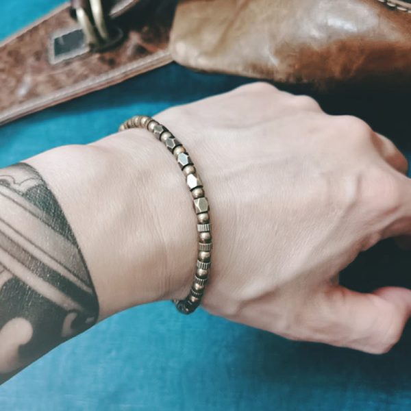 Snowland Muse Retro Distressed Irregular Design Copper Brass Luck Bracelet - Image 4