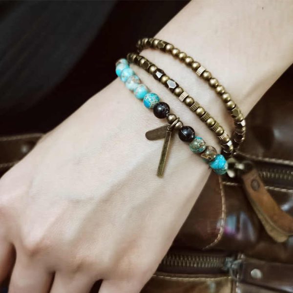 Snowland Muse Retro Distressed Irregular Design Copper Brass Luck Bracelet - Image 9