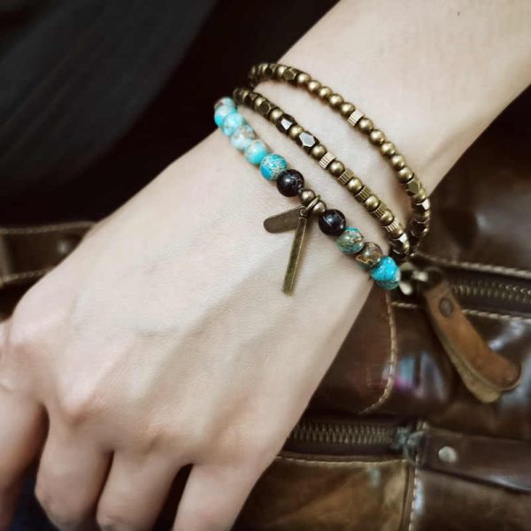 Snowland Muse Vintage Distressed Simple Design Copper Brass Beads Wealth Bracelet - Image 8