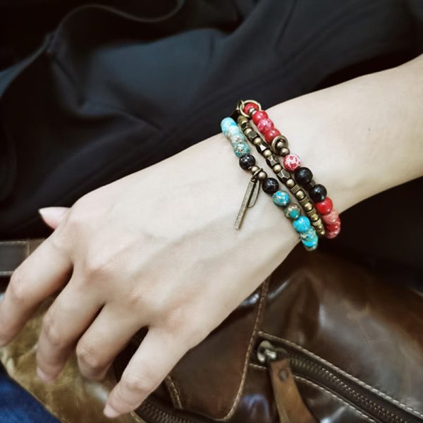 Snowland Muse Vintage Distressed Simple Design Copper Brass Beads Wealth Bracelet - Image 10