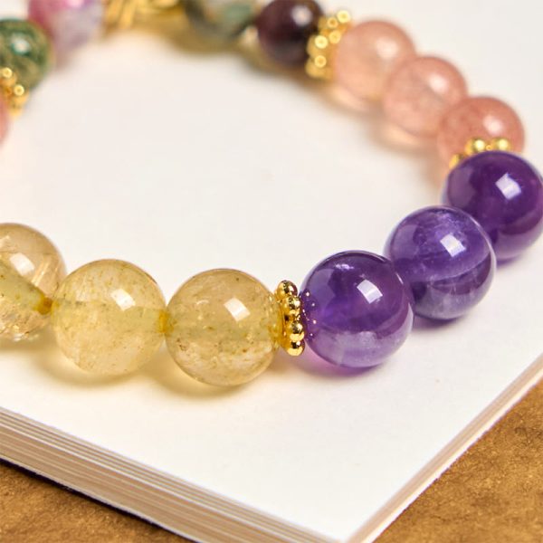 Snowland Muse Natural Strawberry Quartz Amethyst Citrine Beads Love Key Chain Hanging Decoration - Image 5