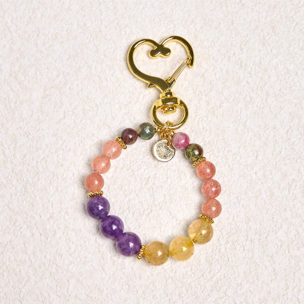 Snowland Muse Natural Strawberry Quartz Amethyst Citrine Beads Love Key Chain Hanging Decoration - Image 2