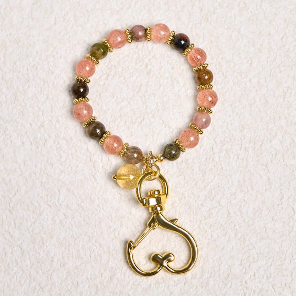Snowland Muse Natural Strawberry Quartz Crystal Beads Positive Key Chain Phone Hanging Decoration - Image 2