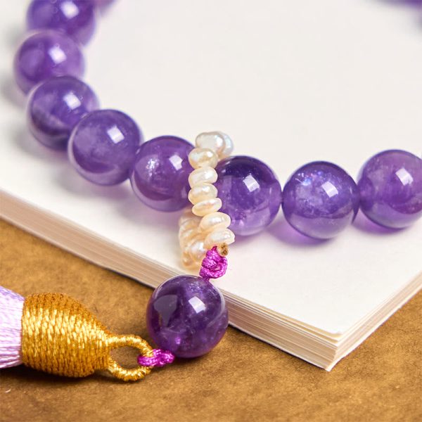 Snowland Muse Natural Amethyst Beads Meditation Tassels Bracelet - Image 5