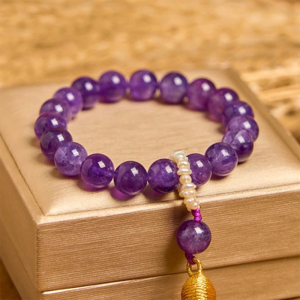 Snowland Muse Natural Amethyst Beads Meditation Tassels Bracelet - Image 2