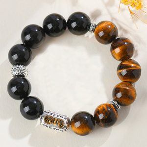 Snowland Muse Natural Silver Sheen Obsidian Tiger Eye Vajra Protection Bracelet