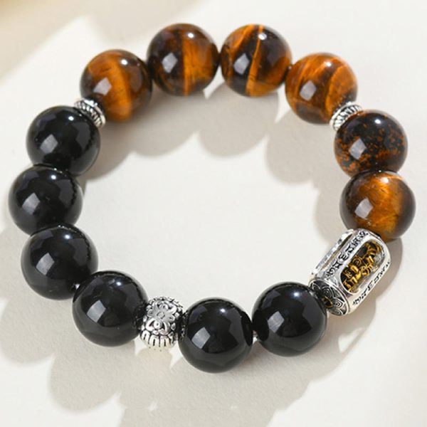 Snowland Muse Natural Silver Sheen Obsidian Tiger Eye Vajra Protection Bracelet - Image 9