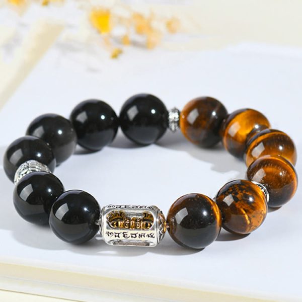 Snowland Muse Natural Silver Sheen Obsidian Tiger Eye Vajra Protection Bracelet - Image 2