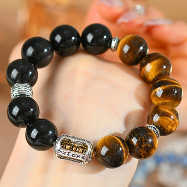 Snowland Muse Natural Silver Sheen Obsidian Tiger Eye Vajra Protection Bracelet - Image 4