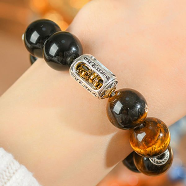 Snowland Muse Natural Silver Sheen Obsidian Tiger Eye Vajra Protection Bracelet - Image 5