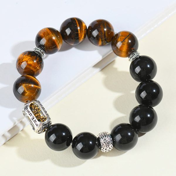 Snowland Muse Natural Silver Sheen Obsidian Tiger Eye Vajra Protection Bracelet - Image 3