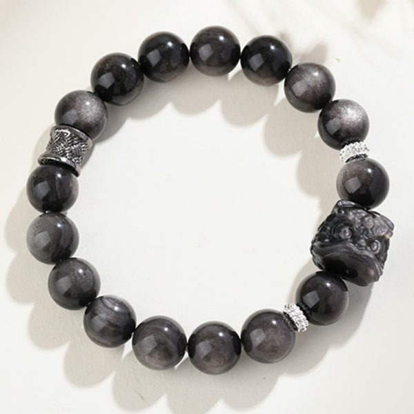 Snowland Muse Natural Silver Sheen Obsidian Lion Dance Protection Bracelet - Image 3