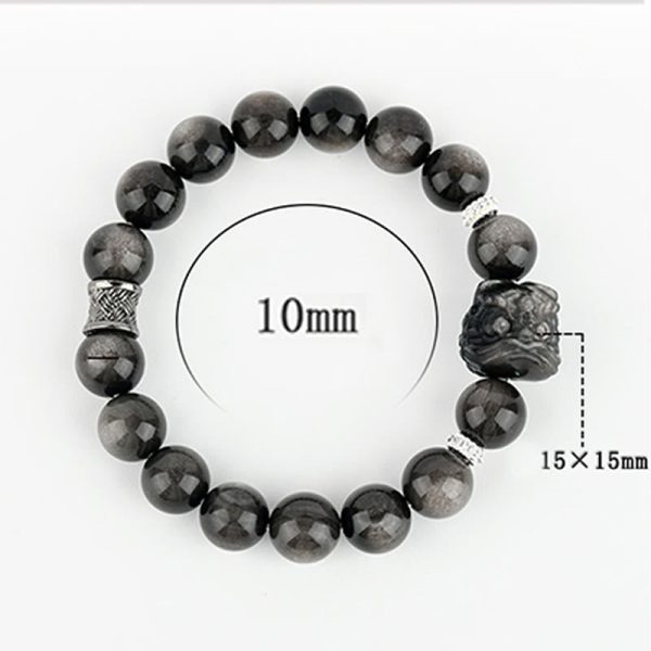 Snowland Muse Natural Silver Sheen Obsidian Lion Dance Protection Bracelet - Image 7