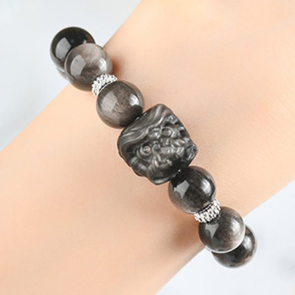 Snowland Muse Natural Silver Sheen Obsidian Lion Dance Protection Bracelet - Image 5
